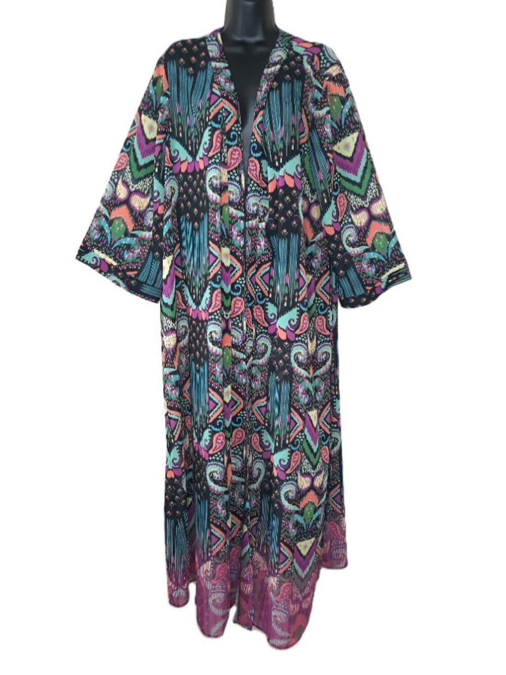 Boho Maxi Kimono 2X Black Whimsigoth Dark Romance - Picture 1 of 5